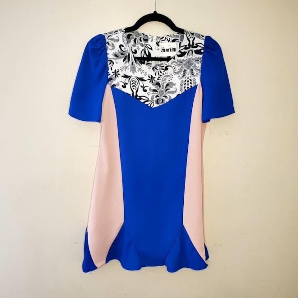 Martini Short Sleeves Colorblock Sheath Dress w/Trumpet Hem Sz S